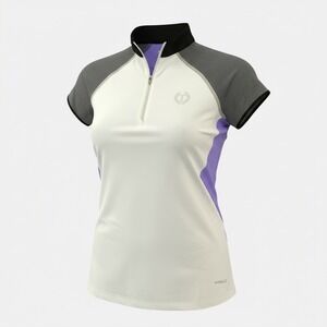 Annika Cutter & Buck Womens Golf Polo Shirt Purple White Colorblock DryTec M NWT